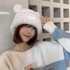 Chapéu de Lã Tricotado com Orelhas de Gato para Mulheres, Versão Coreana Outono e Inverno, Forrado com Fleece, Quente, Versátil, Fofo, Gorro Japonês Moderno