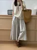 Pantalones de Pierna Ancha con Cintura Elástica Estilo Coreano Casual Algodón Rayas Verticales Cordón Primavera/Verano Beige Gris Rayas Azules 77563