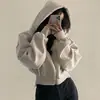 Sudadera con capucha de color sólido cálido y cremallera de corte entallado, corta, a la moda, con forro polar, para mujer, otoño/invierno 2023