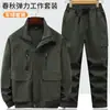 Conjunto de uniforme de trabalho camuflado para primavera e outono, uniforme de trabalho de algodão para proteção do trabalho, uniforme de treinamento ao ar livre resistente ao desgaste e ao calor para soldadores e eletricistas
