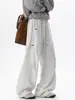 Pantalones deportivos plisados bordados blanco gris para hombre, otoño, estilo americano, caída, pantalones de fitness, marca de moda, pantalones casuales de pierna recta