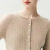 Cárdigan de punto Bai Cai Rong 100% cachemira nuevo cuello redondo trenzado 2026 otoño/invierno ajuste ceñido base de punto de un solo pecho