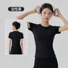Top Fitness Pilates Yoga Feminino Manga Curta Modal Ajustado ao Corpo, Corte Tridimensional de Lã Merino