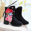 Botas Individuales/Botas de Algodón Tacón Grueso Tacón Alto Botas de Tela Bordada Botas Cortas Moda Primavera y Otoño Botas Individuales Botas de Mujer Estilo Étnico