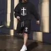 Traje Clásico de Estampado de Cruz Más Vendido Transfronterizo, Conjunto Versátil y Elegante de Sudadera y Shorts