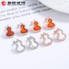 Pendientes clásicos de plata de ley 925 con forma de calabaza pequeña, con forma de hueso de oreja de ágata roja y fritilaria blanca, joyería coreana sencilla para las orejas.