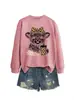 Sudadera de moda, única y divertida para mujer con estampado floral de leopardo y lazo, de lana de yak, para otoño e invierno, sitio independiente de Amazon eBay