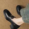 Em estoque principal push ~ sapatos de salto grosso grande de pele de carneiro 2025 por dentro e por fora de couro integral 5cm aumentados mocassins de camélia femininos