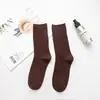 Calcetines Apilados para Mujer Otoño e Invierno Rayas Verticales Estilo Japonés Calcetines para Mujer Color Sólido Vintage Estilo Mori Calcetines de Algodón para Mujer Calcetines para Botas Cortas