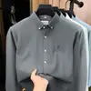 Camisa de algodón 100% puro cepillado para hombre, nueva de otoño 2026, camisa de manga larga business casual con logo de poni bordado