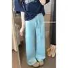 Foto real de los nuevos pantalones de pierna ancha de otoño 2026, estilo coreano, cordón, casual, holgados, simples para mujer 17767