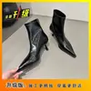 Novedad Otoño/Invierno 2026 Botines de Tacón Grueso de Tacón Medio Puntiagudos Adelgazantes con Cremallera Trasera Versátiles Botas de Tacón Alto Ajustadas Calzado para Mujer