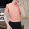 Camisa de Algodão de Manga Curta de Alta Qualidade para Homens no Verão, Casual de Negócios, Camisa Anti-Amassar, Cor Sólida, Camisa Formal Profissional