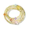 Pulseira de Cristal Dourado Natural com Três Círculos, Citrino Amarelo Brasileiro, Pulseira de Contas Aquamarina Multi-Círculos para Mulheres, um Presente para Atrair Riqueza e Boa Sorte
