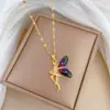 [Acero titanio] Collar de diamantes elegante y lujoso con alas de elfo de flores para mujer, cadena de clavícula combinable, cadena de acero titanio.