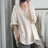 Verão 2026 Novo Manga Curta Casual Plus Size Solto Algodão Linho Blusa Feminina Atacado Preto