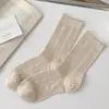 Calcetines blancos de rayas verticales para mujer hasta la mitad de la pantorrilla, calcetines de verano finos estilo ballet holgados, calcetines de algodón de color liso sin costuras de malla, estilo fino para mujer