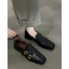 Mocasines Cuadrados Super Suaves de Piel de Vaca Estilo Retro Británico con Hebilla Slip-on para Mujer Versátiles para el Trabajo Calzado Pequeño de Piel Genuina Zapatos Individuales