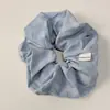 Elástico de Cabelo Listrado Azul Xadrez Estilo Coreano, Faixa de Cabelo Xadrez para Mulheres, Faixa Doce para o Início da Primavera, Acessório de Cabelo Esponjoso de Cano Alto
