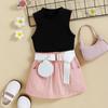 Terno para meninas estilo europeu e americano Amazon Verão infantil ins Moda Cor sólida Pit Strip Pullover Colete Cintura Bolsa Saia Terno