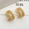 Aretes de racimo floral en forma de C dorados, sencillos y elegantes, únicos y exquisitos, con diseño de microincrustaciones de diamante, adecuados para el uso diario