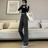 Jeans Rectos Vintage de Cintura Alta con Borde Blanco para Mujer Otoño Tallas Grandes Pantalones de Estilo Estrecho Holgados Ajustados Ins