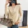 Cardigã Outono Roupas Estilo Coreano Suéter Gola V Camisa Base Solta Cardigã Tricotado Jaqueta Curta Cor Sólida Feminina Atacado