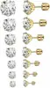 Aretes de botón de acero inoxidable de cuatro puntas con circonita, tachuelas integradas minimalistas para el cartílago de la oreja, aretes de lujo ligero de alta gama con bolitas redondas, discos redondos y mariposas