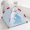 Tienda de Campaña Refrigerante para Gatos Primavera y Verano Nido con Alfombrilla Refrigerante de Doble Cara Casa Cerrada para Gatos Extraíble y Lavable Cama para Perros Pequeños y Medianos