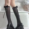Meias Femininas de Verão Ultrafinas com Laço Doce até a Metade da Panturrilha Estilo Miu Meias de Corte Livre Estilo Ballet Meias Lolita para Panturrilha
