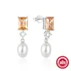 Brincos de Prata Esterlina S925 de Luxo com Pingente de Diamante e Pérola Estilo Europeu e Americano Francês Brincos Elegantes de Alta Qualidade Brincos Versáteis