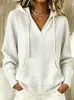 Sudadera con capucha de punto con cordón estilo europeo y americano 2026, suéter de otoño e invierno con bolsillo canguro, manga larga, color liso, ropa casual de moda para mujer
