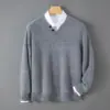Suéter Engrosado 100% Lana Pura para Hombre, Nuevo Estilo Otoño/Invierno, Cuello en V, Holgado, Manga Larga, Jersey, Capa Base de Dos Botones
