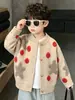 Cárdigan suéter de punto para niños, rojo con lunares, estilo coreano, elegante y versátil, para niños pequeños y mayores, para primavera y otoño