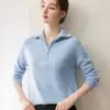 Novo Suéter de Malha de Caxemira Espesso com Zíper e Gola Semi-Alta para Mulheres, Cardigan de Cor Sólida Solto Estilo Coreano, Camada Base para Aquecimento, Versátil