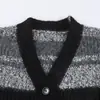 Cárdigan casual suelto de manga larga con botones, cuello en V y rayas de color de contraste, nuevo top suéter elegante para mujer de otoño e invierno