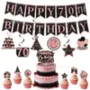 Set de Fiesta Temático de Primer Cumpleaños Más Vendido Transfronterizo con Banderines Digitales, Guirnaldas Vintage de Oro Rosa y Decoraciones Espirales