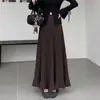 Falda de punto suave y pegajosa para mujer, otoño e invierno, de cintura alta, que cubre la cadera, con dobladillo acampanado, falda de línea A plisada de retazos