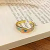 Anillo Misterioso Botón Nuevo Esmalte Chino Goteado Patrón Floral Luz de Anillo Lujo Sensación de Gama Alta Celebridad de Internet Elegante Versátil Anillo de Dedo