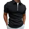 2023 Roupa masculina de comércio exterior europeu e americano Amazon mais vendida masculina 3D estampada com zíper manga curta cor sólida conjunto de tops camisa POLO