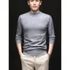 Camisa de punto gruesa cálida al por mayor transfronteriza para hombre temporada otoño e invierno cuello medio alto simple versátil holgada camisa base