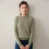 Simples e versátil, macio e amigo da pele, camiseta básica de malha feminina em cashmere de cor sólida, gola redonda, suéter pulôver grosso em tricô trançado para usar em camadas