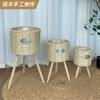 Estante de flores de madera estilo pastoral para suelo, maceta, cesta de paja para flores, decoración de suelo, sala de estar, balcón, vaporizador de flores, estante especial para rosas verdes