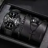 2026 Nueva Moda Transfronteriza Decorativo Hombres Reloj de Correa de Cuero Simple Escala Reloj de Cuarzo Conjunto de Joyería Cruzada