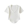 Camiseta de Manga Corta para Mujer Estilo Europeo y Americano de Chica Caliente Cuello Melocotón Hombro Sexy Adelgazante Curvado Cintura Alta Corto