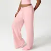 Novas Calças Esportivas Casuais Estilo Europeu e Americano para Mulheres, Cintura Alta, Levanta Bumbum, Calças de Perna Larga com Bolsos, Calças Longas Soltas e com Caimento para Yoga Fitness