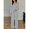 Comercio exterior transfronterizo, estilo europeo y americano, top sexy y casual de una manga o sin hombros con mangas largas, conjunto de pantalones anchos hasta el suelo para mujer