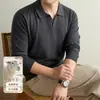 Suéter masculino de seda e lã com gola de gaivota, outono de 2026, novo, cor sólida, estilo old money, suéter básico casual de tricô para homens