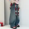 Calças Jeans Cropped Femininas de Inverno Espessas com Forro de Fleece para Crianças de Meia-Idade e Mais Velhas, Painel Traseiro Espessado, Fechamento Frontal com Botões, Jeans Estilo 'Dad', Calças de Pernas Largas Quentes