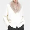 Otoño/Invierno 2026 Nuevo Estilo Old Money Suelto Retro Cuello de Piel Suéter de Punto Cárdigan Abrigo de Botones Simple para Mujer